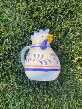 Vintage Hand-Painted Italian Pottery Chicken Pitcher Made In Italy For Neuwirth